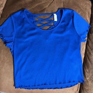 Blue crop top with back detail. Worn once. No holes or stains. Size L.
